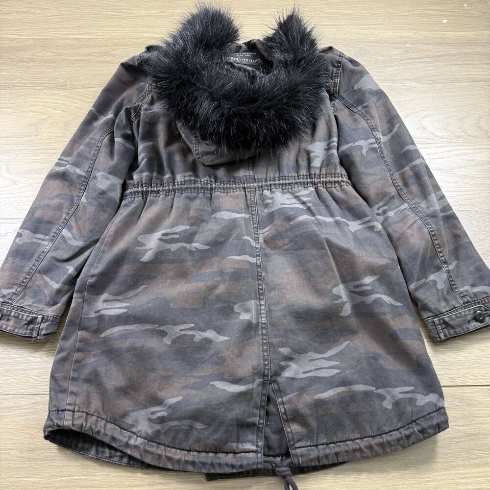 American Eagle Field Jacket Women Small Camo Military Faux Fur Vintage Y2K - Picture 2 of 12